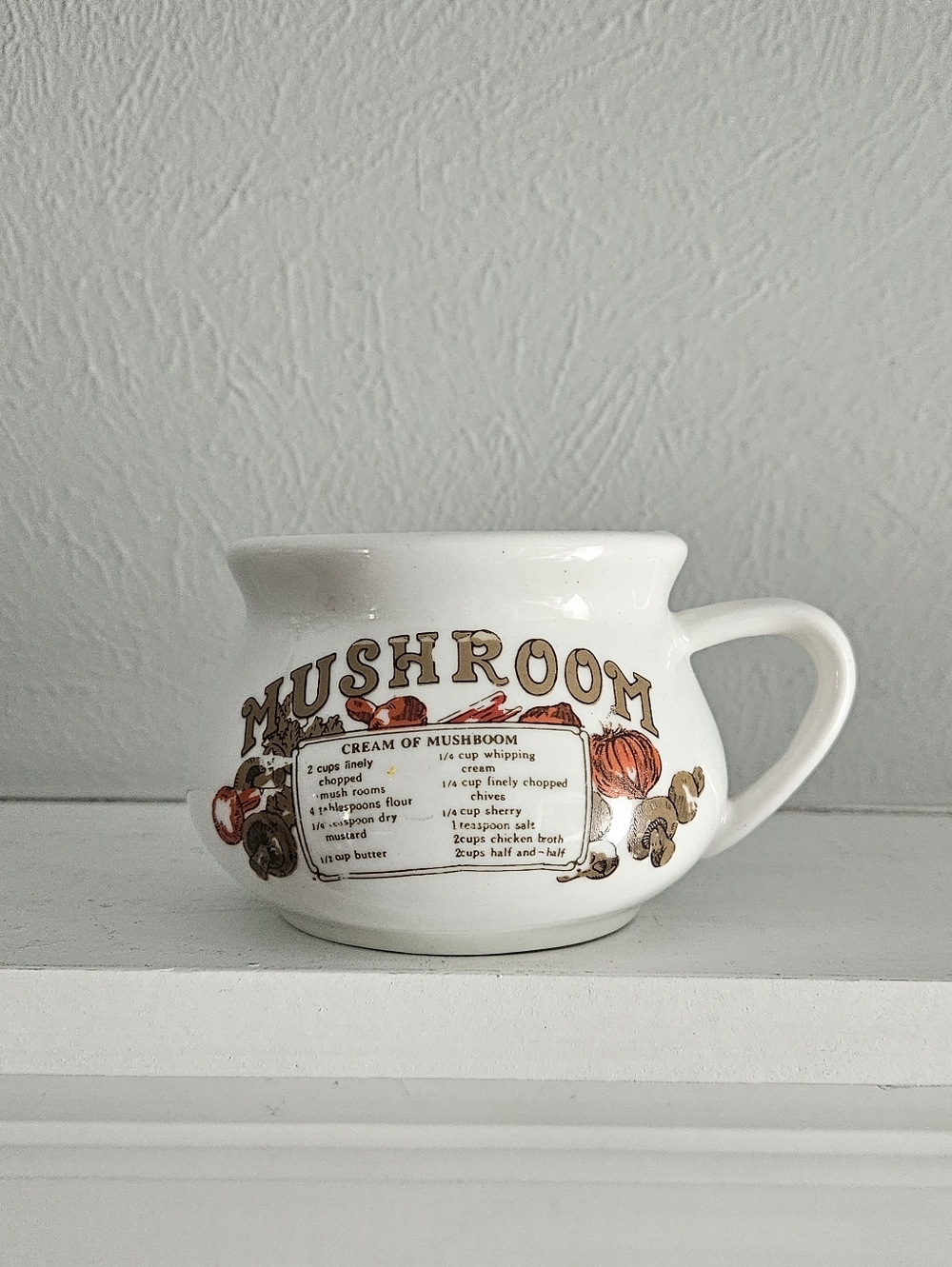Vintage 1970s Mushroom Recipe Ceramic Soup Mug